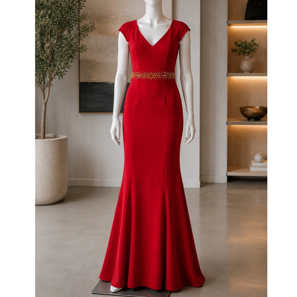 Alex Evenings Women Gown Red Embellished Waist Mermaid Formal Dress 12